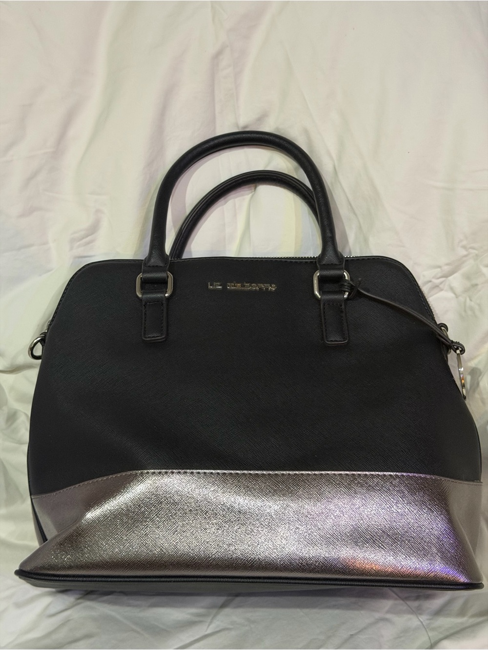 Liz Claiborne Black and Silver Dome Satchel Handbag
